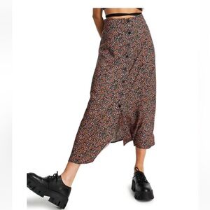 Topshop FLORAL MIDI SKIRT IN BLACK MULTI Size US 8